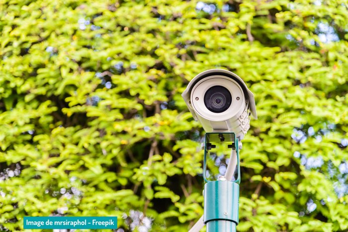 Caméra de vidéoprotection devant un environnement boisé